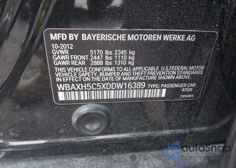 2013 BMW 528I xDrive z USA, uszkodzony, nr VIN WBAXH5C5XDDW16389